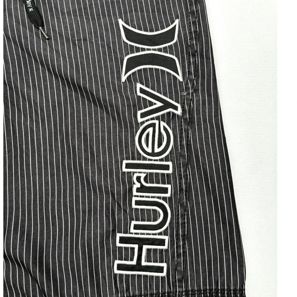 Hurley Pinstripe Board Shorts Mens 30 Black Large Embroidered Logo Surf Trunks